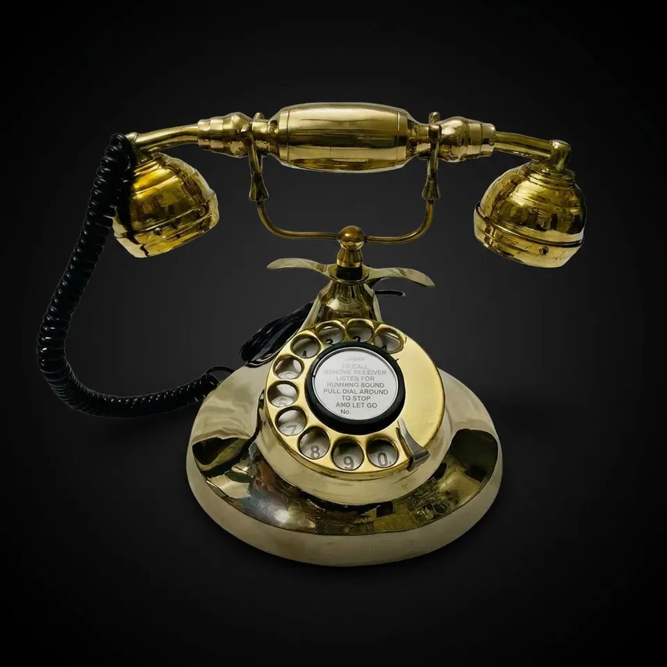 Shiny Brass Maritime Rotary Dial Desk Telephone view 1