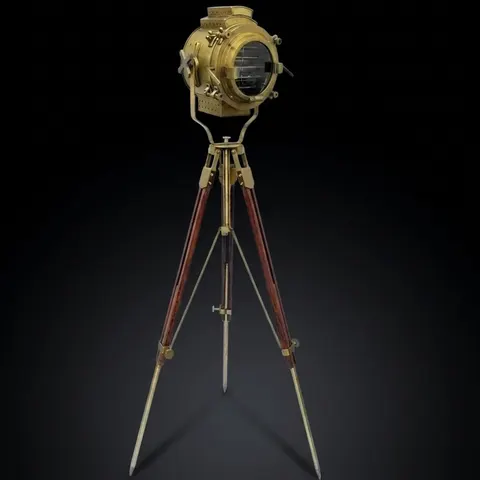 Antique Finish Spotlight on Wooden Tripod view 1