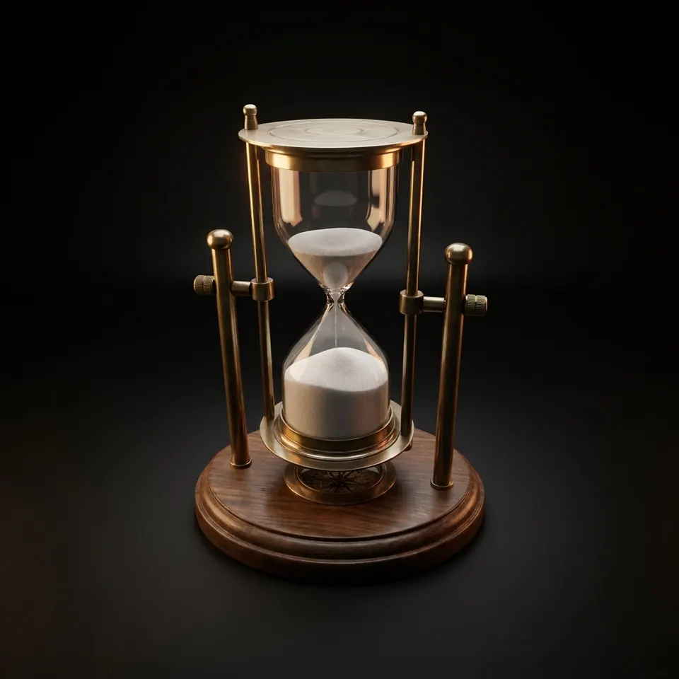 Brass Tabletop Hourglass with Working Compass, 5-Minute