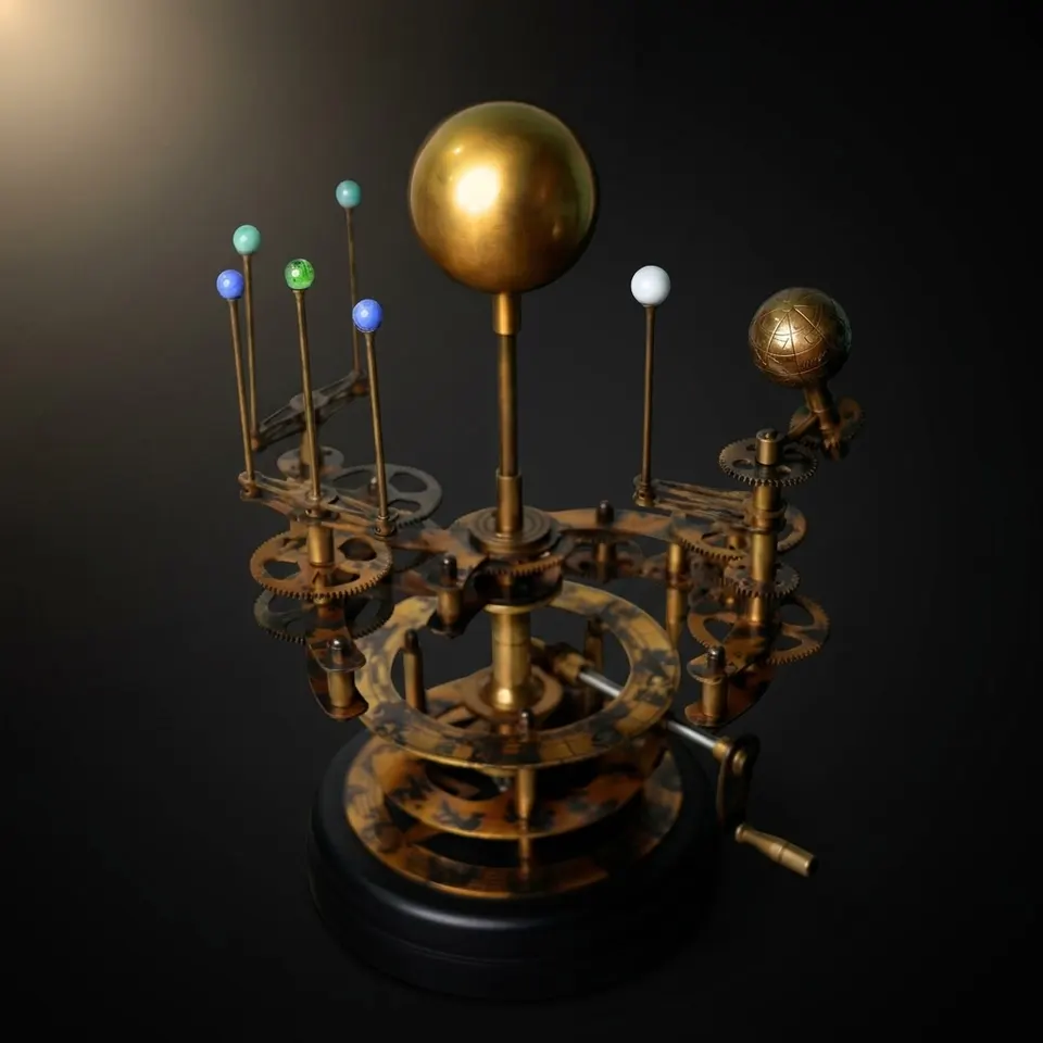 Brass Orrery with Semi-Precious Stone Planets, Museum