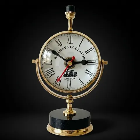 Polished Brass Dual-Sided Desk Clock, Roman Numerals view 1