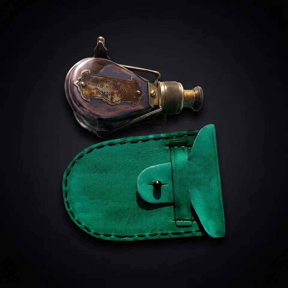 Folding Brass Monocular with Green Leather Case view 1