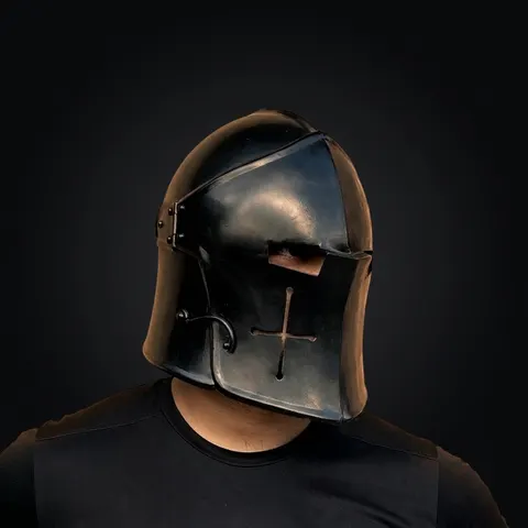 Medieval Knight Black Barbute Helmet with Visor view 1