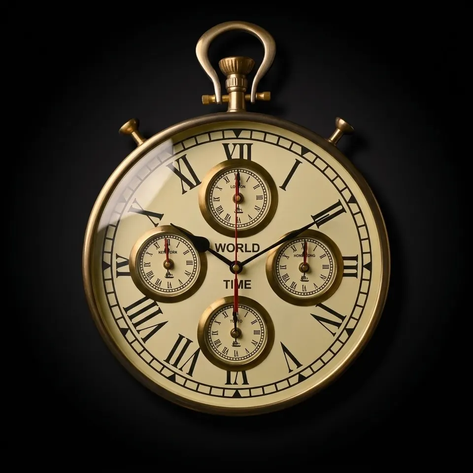 World Time Zone Wall Clock Four City Dial