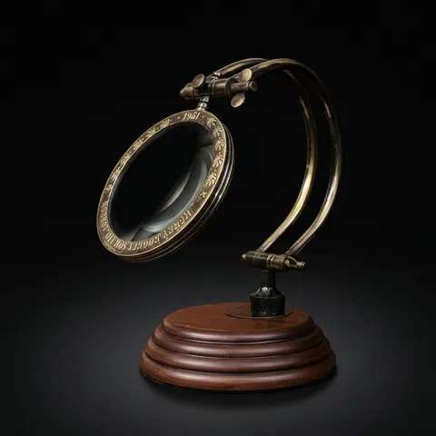 All-Brass Magnifier 3.5" on Adjustable Wooden Stand view 1