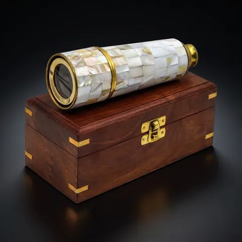 Mother of Pearl Inlay Brass Spyglass Telescope 17.5" view 1