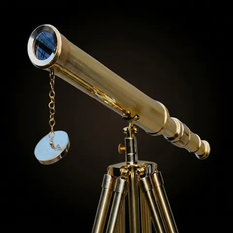 Brass Floor Standing Telescope 50" with Wooden Base Tripod with Brass Top Stand view 1