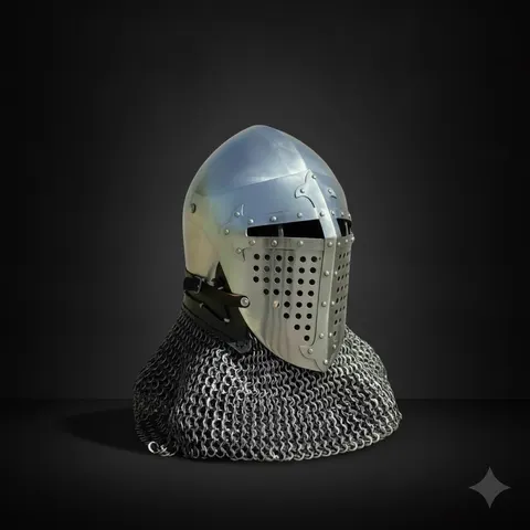 Steel Crusader Knight Helmet with Chainmail — Display view 1
