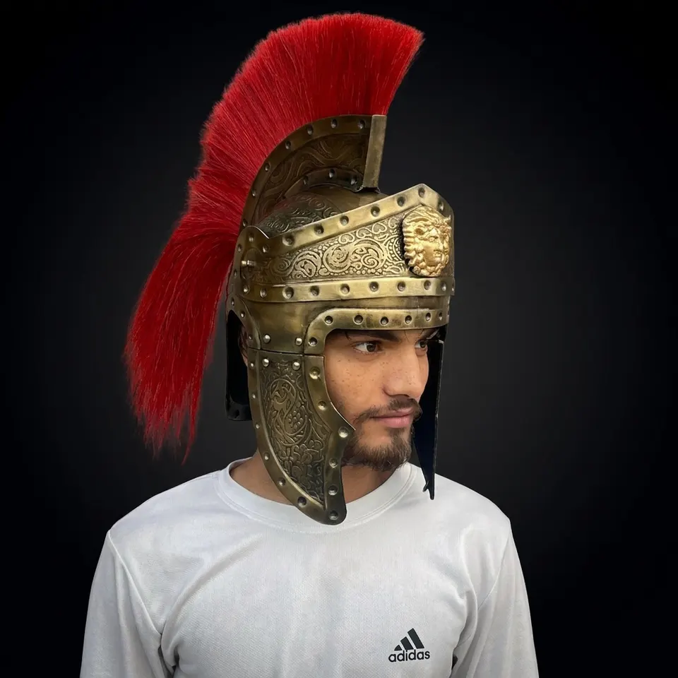 Roman Centurion Engraved Helmet with Wooden Stand
