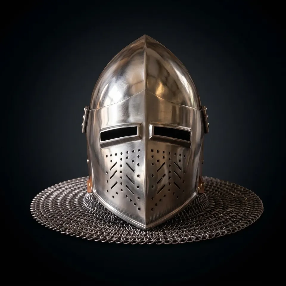 Bascinet Hounskull Helmet — Heavy Steel Chainmail Crusader