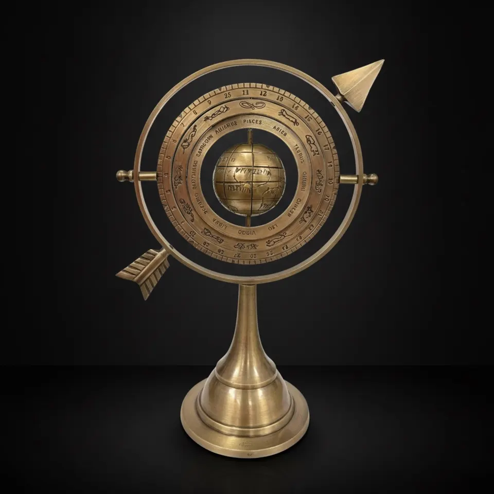 All-Brass Armillary Sphere with Pierced Arrow