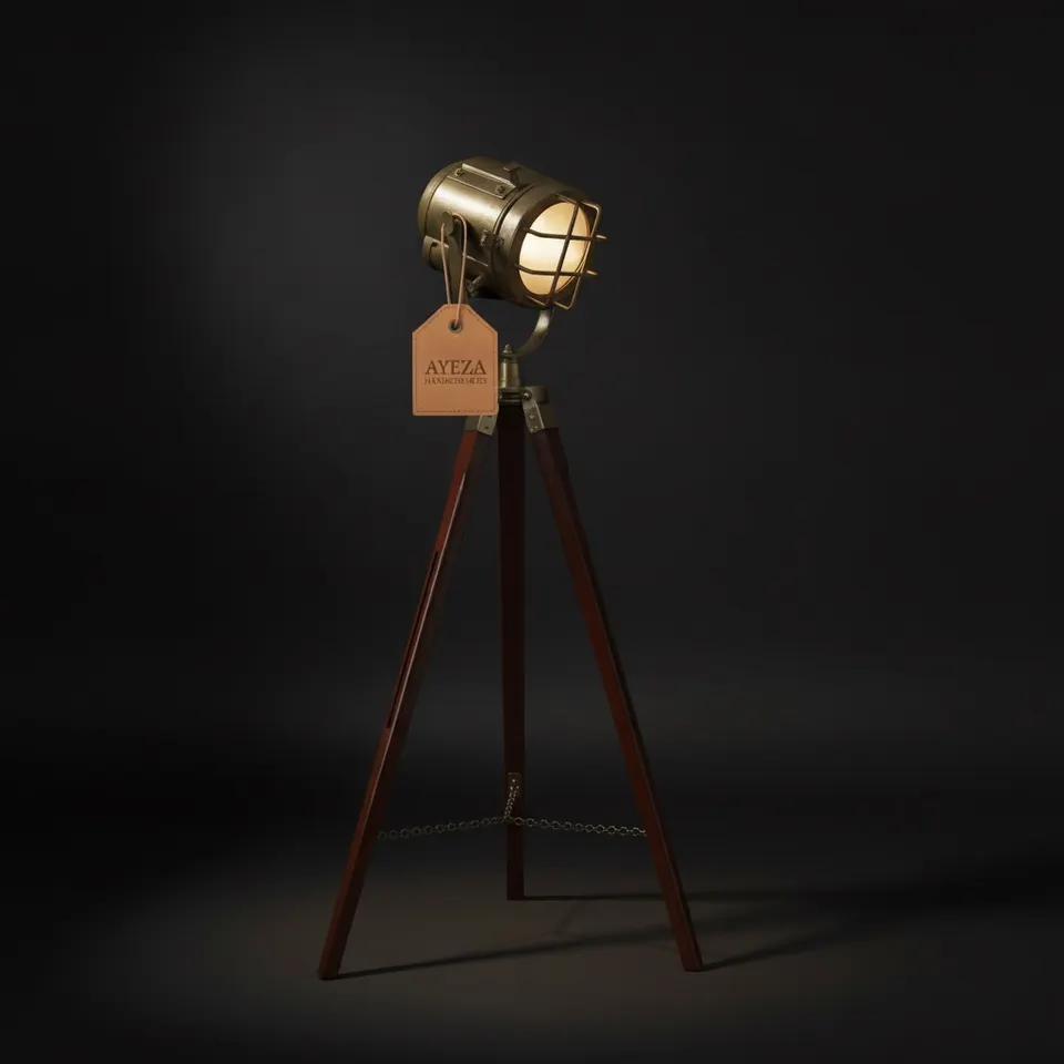 Antique Finish Spotlight on Wooden Tripod