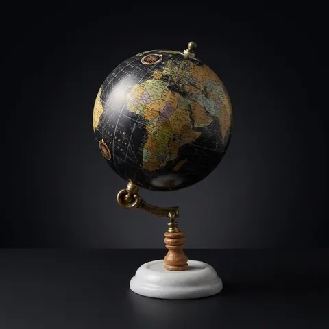 Desk Globe with Dark Map on Marble Base with Wooden and Brass Support view 1