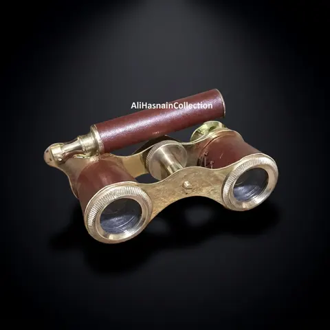 Antique Brass Opera Glasses — Leather-Covered Barrel view 1