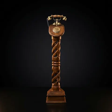 Floor-Standing Carved Teak Rotary Dial Telephone view 1