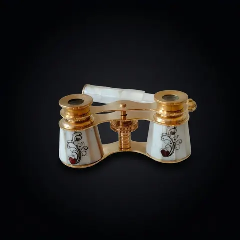 Brass Opera Glasses — Rose Mother of Pearl Inlay view 1