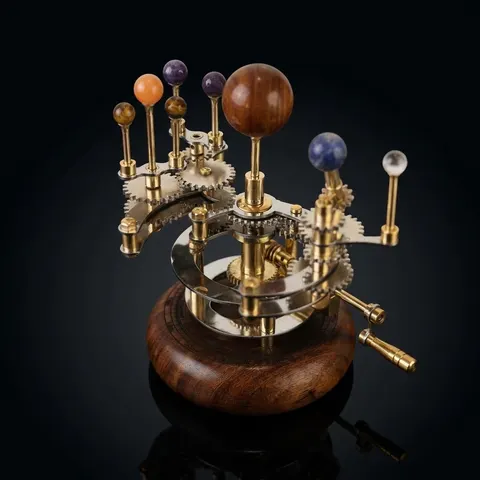 Brass Solar System Orrery, Rosewood Base view 1