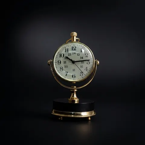 Vintage Brass Desk Clock with Compass Dial Back view 1
