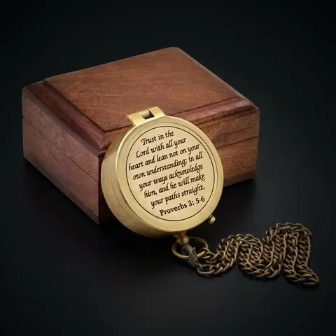 Proverbs 3:5-6 Compass, Wooden Box view 1