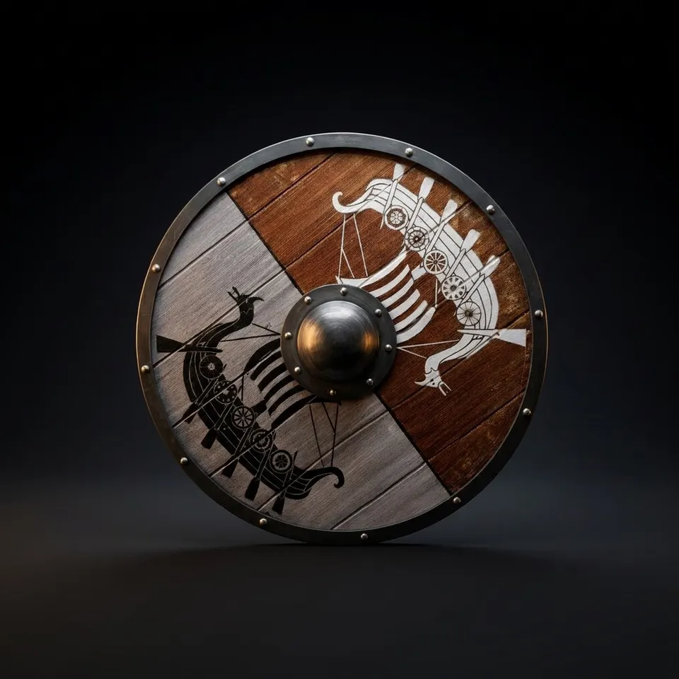 Viking Wooden Dragon Shield with Battle Shield with Steel Boss