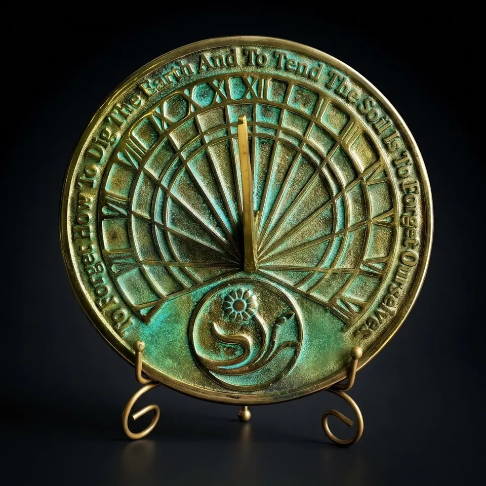 Brass Garden Sundial with Verdigris Highlights