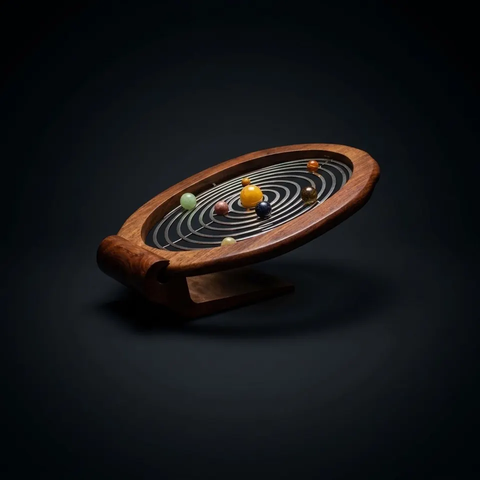 Oval Gemstone Solar System Desk Model on Rosewood Base