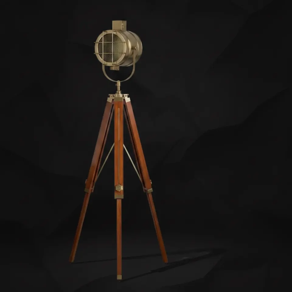 Antique Finish Spotlight on Wooden Tripod