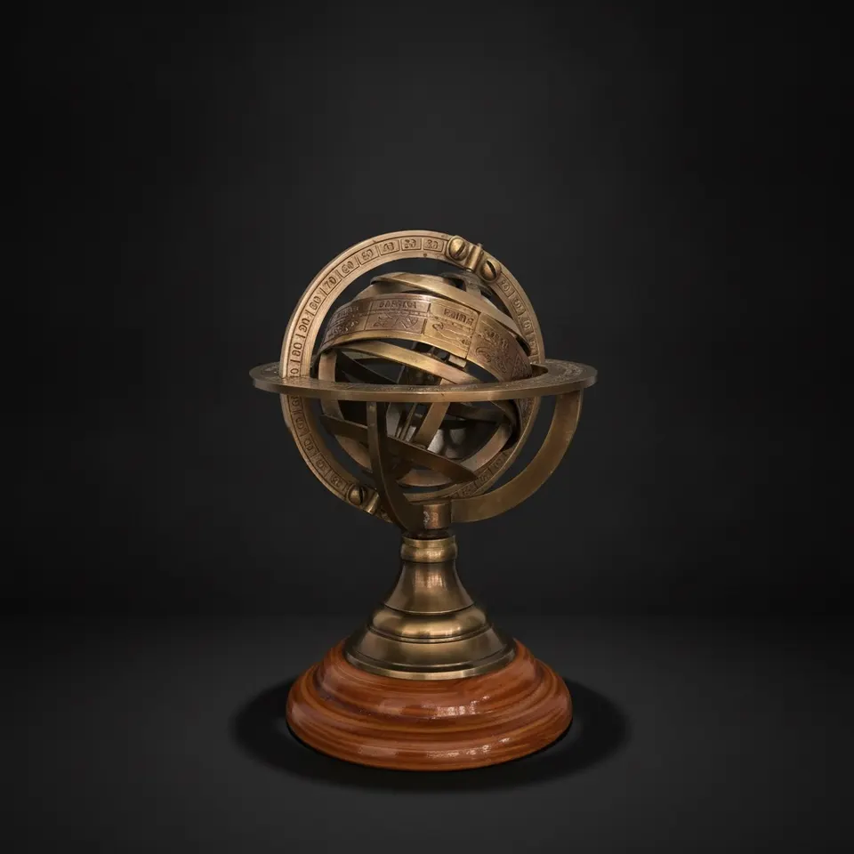 Brass Armillary Sphere on Rosewood Base