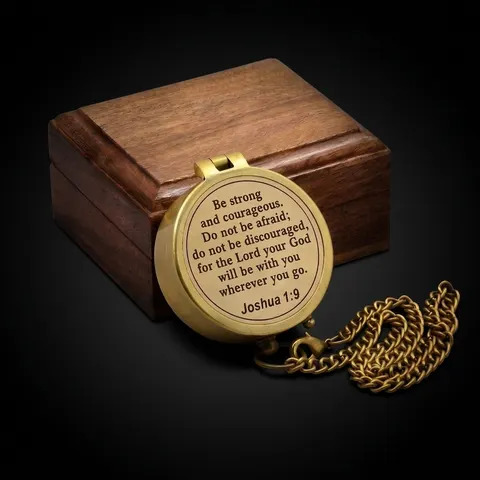 Joshua 1:9 Compass, Wooden Box view 1