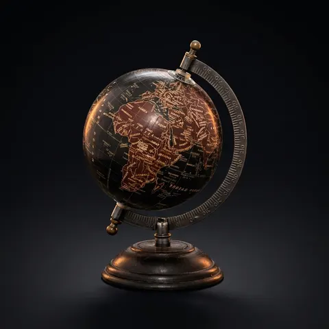 Vintage Desk Globe with Black and Dark Brown Map on All-Black Metal Base view 1