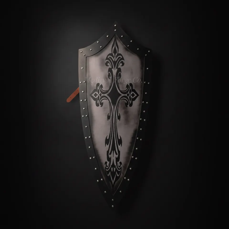 Handmade Gothic Knight Shield with Crusader Black Cross LARP