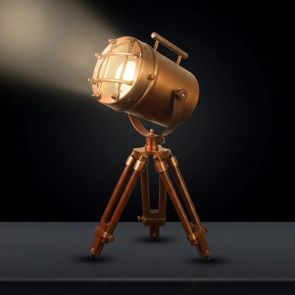 Antique Finish Spotlight on Wooden Tripod