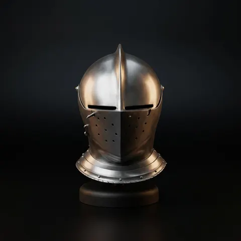 Medieval Knight Steel Helmet — Visored Armor Display view 1