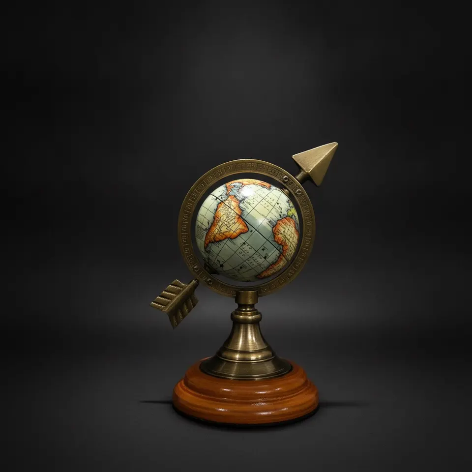 Brass Armillary Sphere with Arrow on Rosewood Base view 1