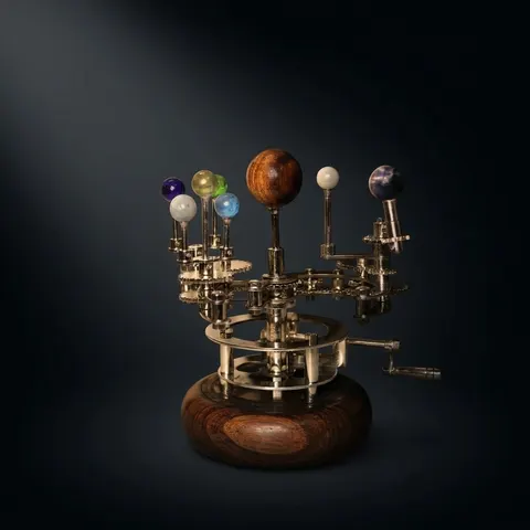 Brass Orrery with Glass Marble Planets, Oval Base view 1