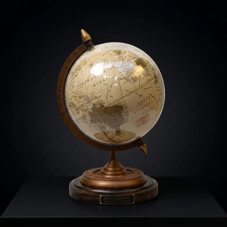 Vintage Desk Globe with Copper-Plated Brass Ring and Rosewood Base view 1
