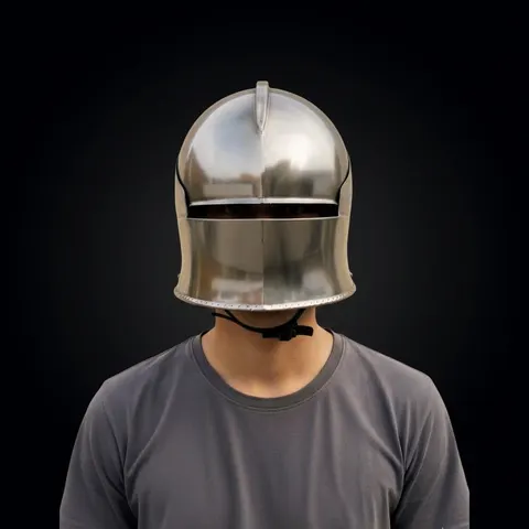 Polished Steel Knight Helmet — Full-Face view 1