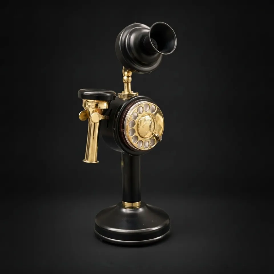 Tall Victorian Brass Candlestick Rotary Telephone