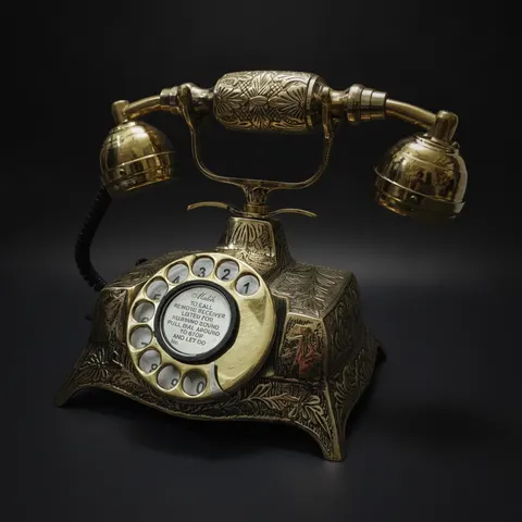 Floral Engraved Brass Rotary Victorian Desk Phone view 1