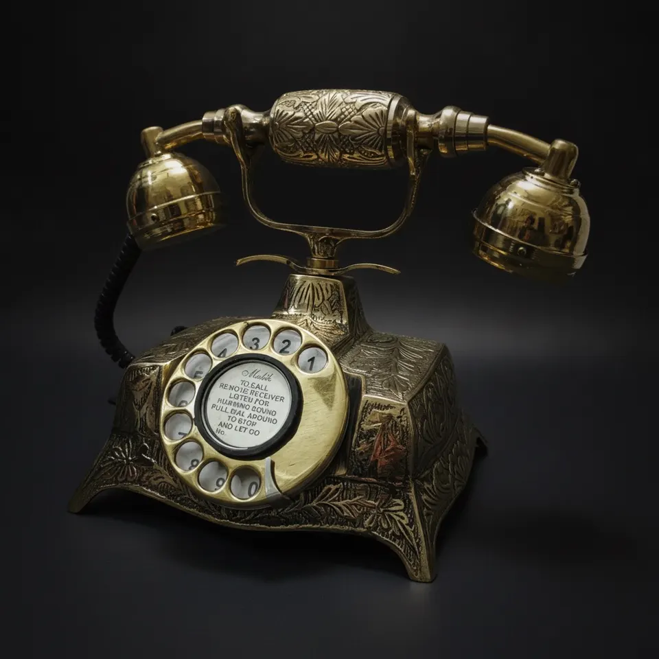 Floral Engraved Brass Rotary Victorian Desk Phone view 1