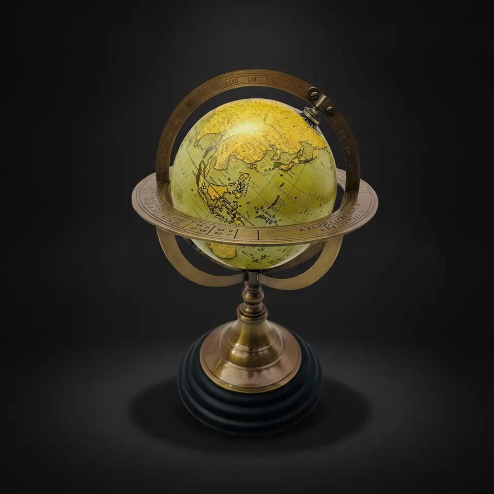 Brass Armillary Globe on Black Wooden Base view 1