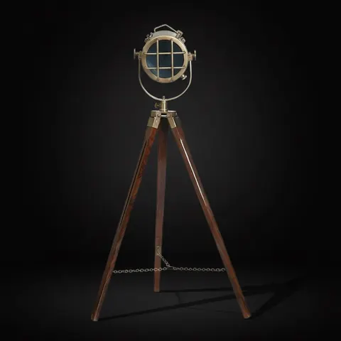 Antique Finish Spotlight on Wooden Tripod view 1