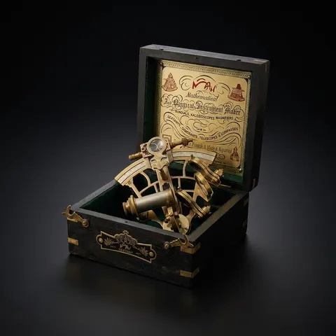 Antique Brass Sextant with Black Wooden Box view 1