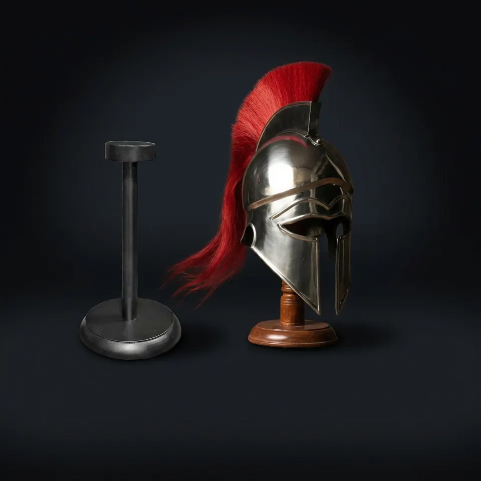 New Corinthian Helmet — Warrior Medieval with Wooden Stand