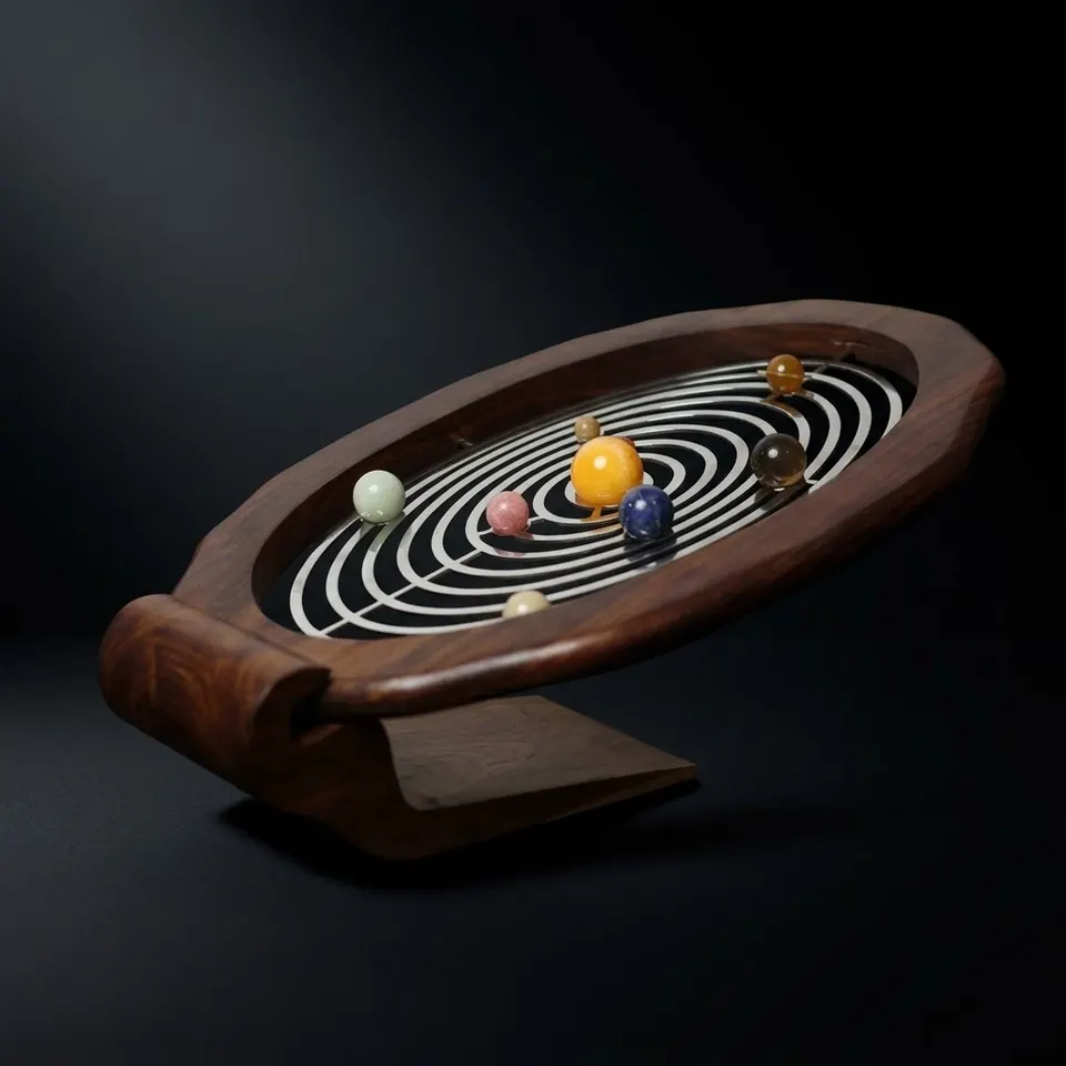 Oval Gemstone Solar System Desk Model on Rosewood Base