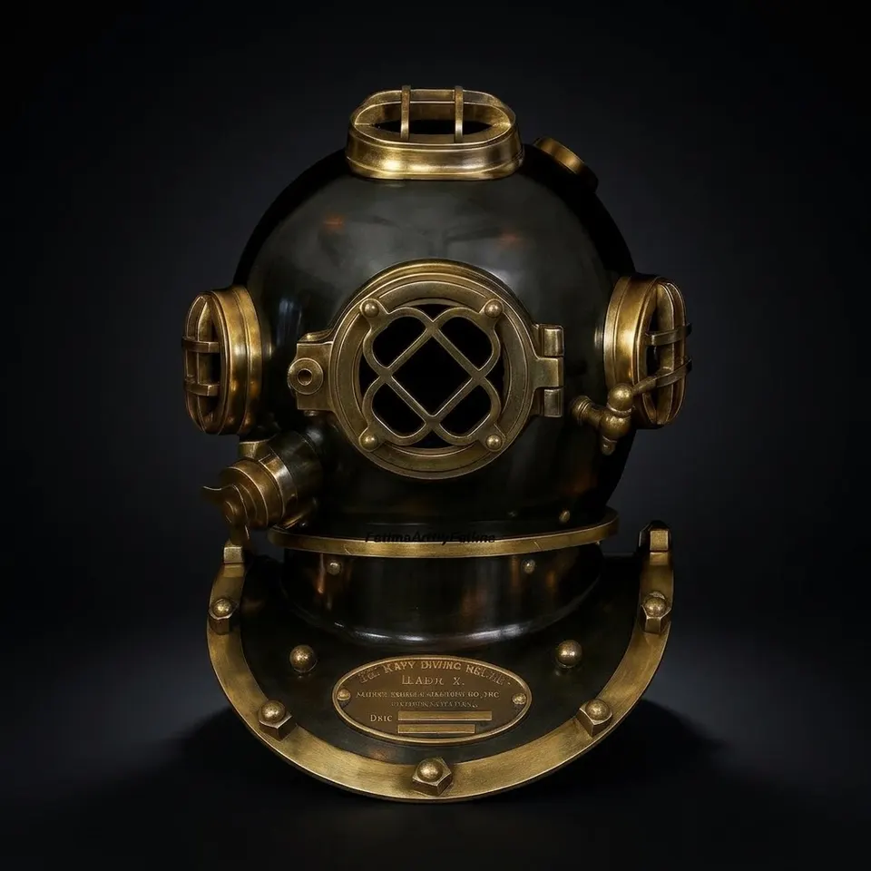 Mark V Diving Helmet with Black and Polished Brass Finish