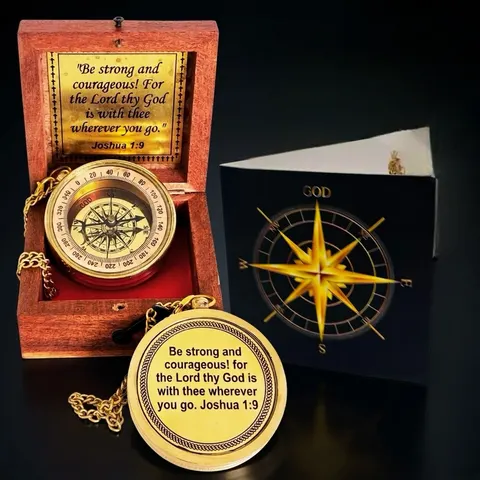 Joshua 1:9 Compass, Wooden Box view 1