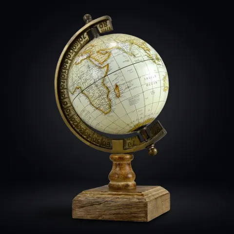 Vintage Nautical Collection Globe with Brass Ring and Wooden Base view 1