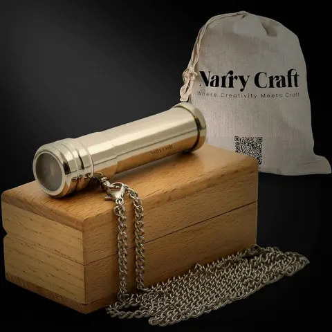Brass Kaleidoscope with Optical Glass Lens and Wooden Box view 1