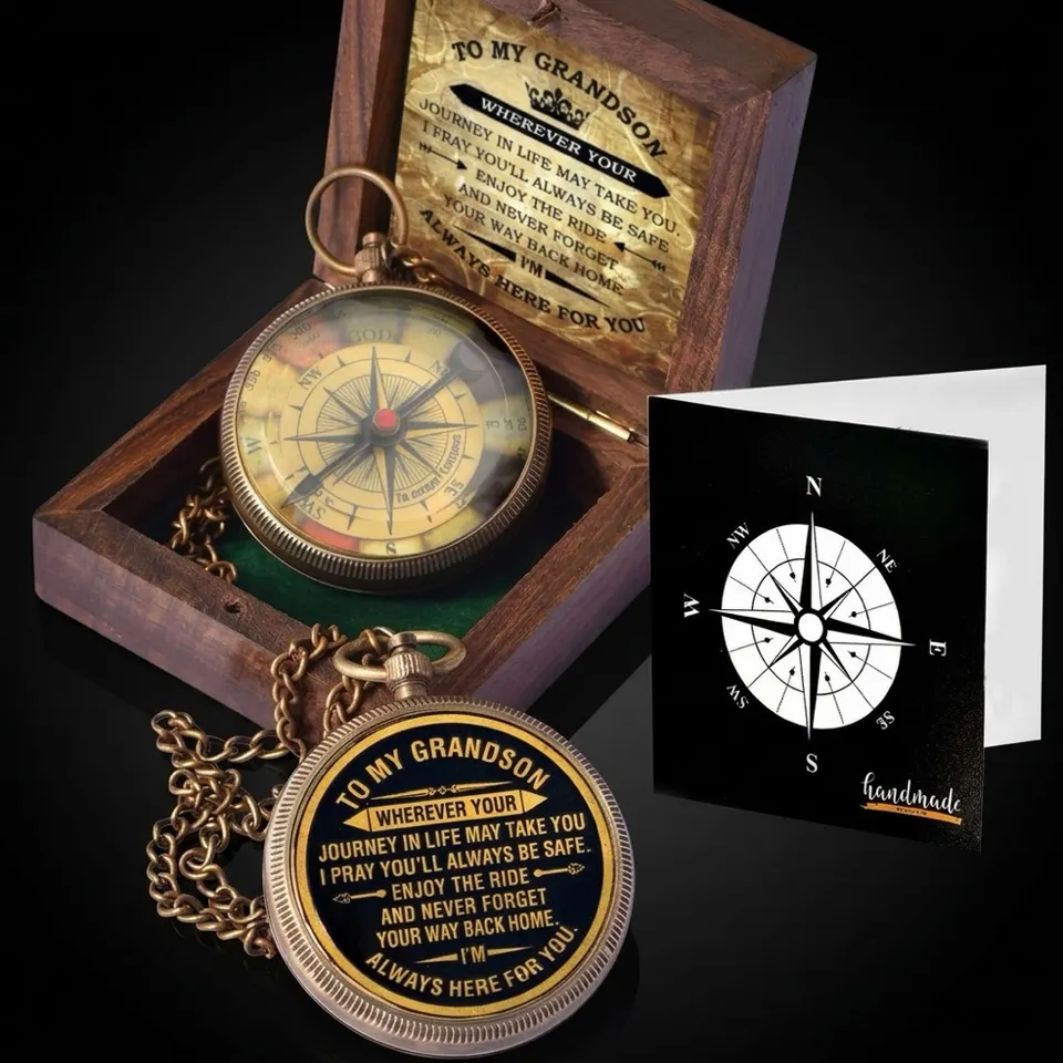 To My Grandson Compass, Wooden Box